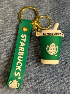 Starbucks Green and White Mini Cup Keychain with Logo Strap